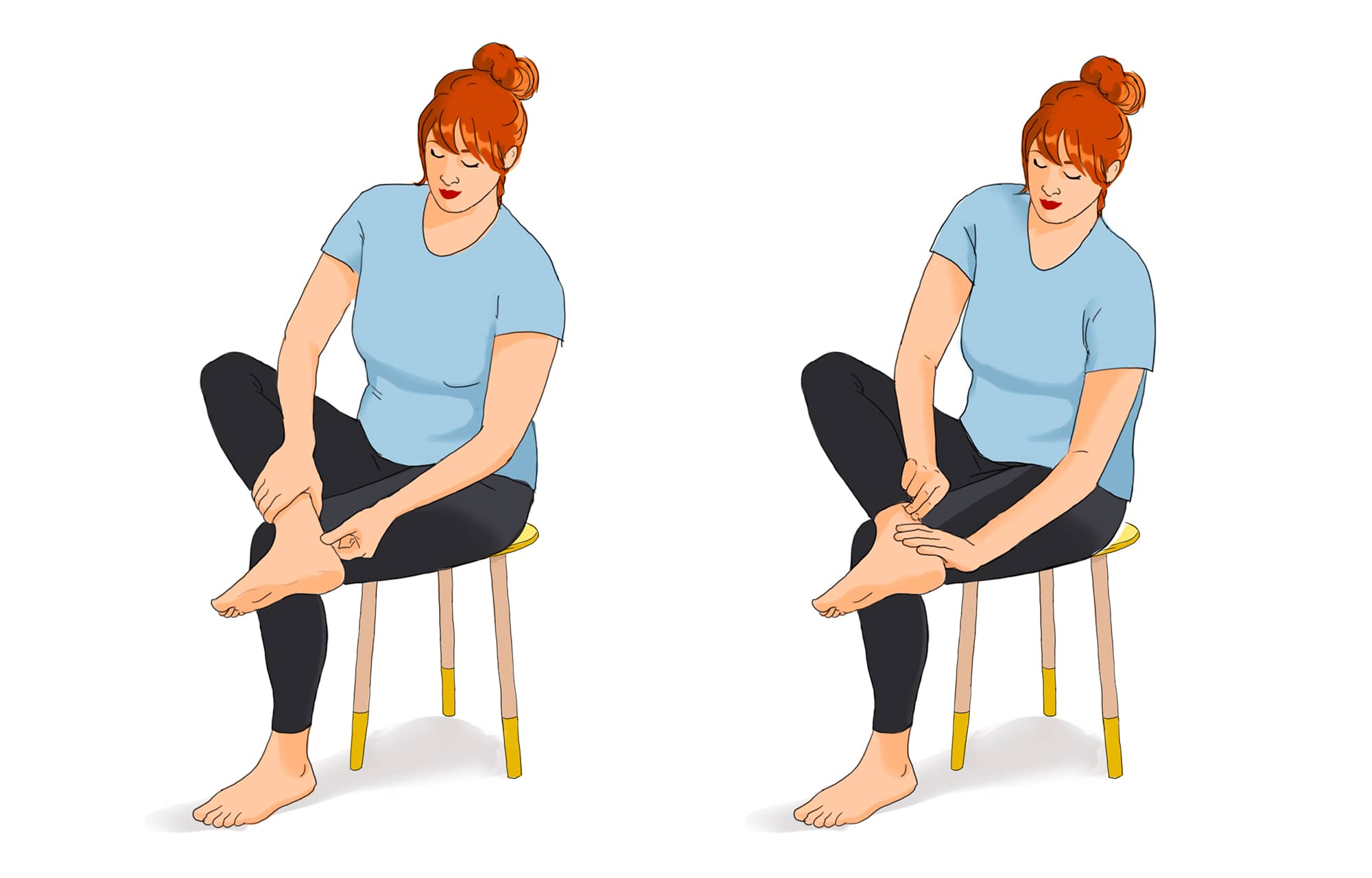 Illustration d'une femme assise se faisant un massage du tendon d'Achille