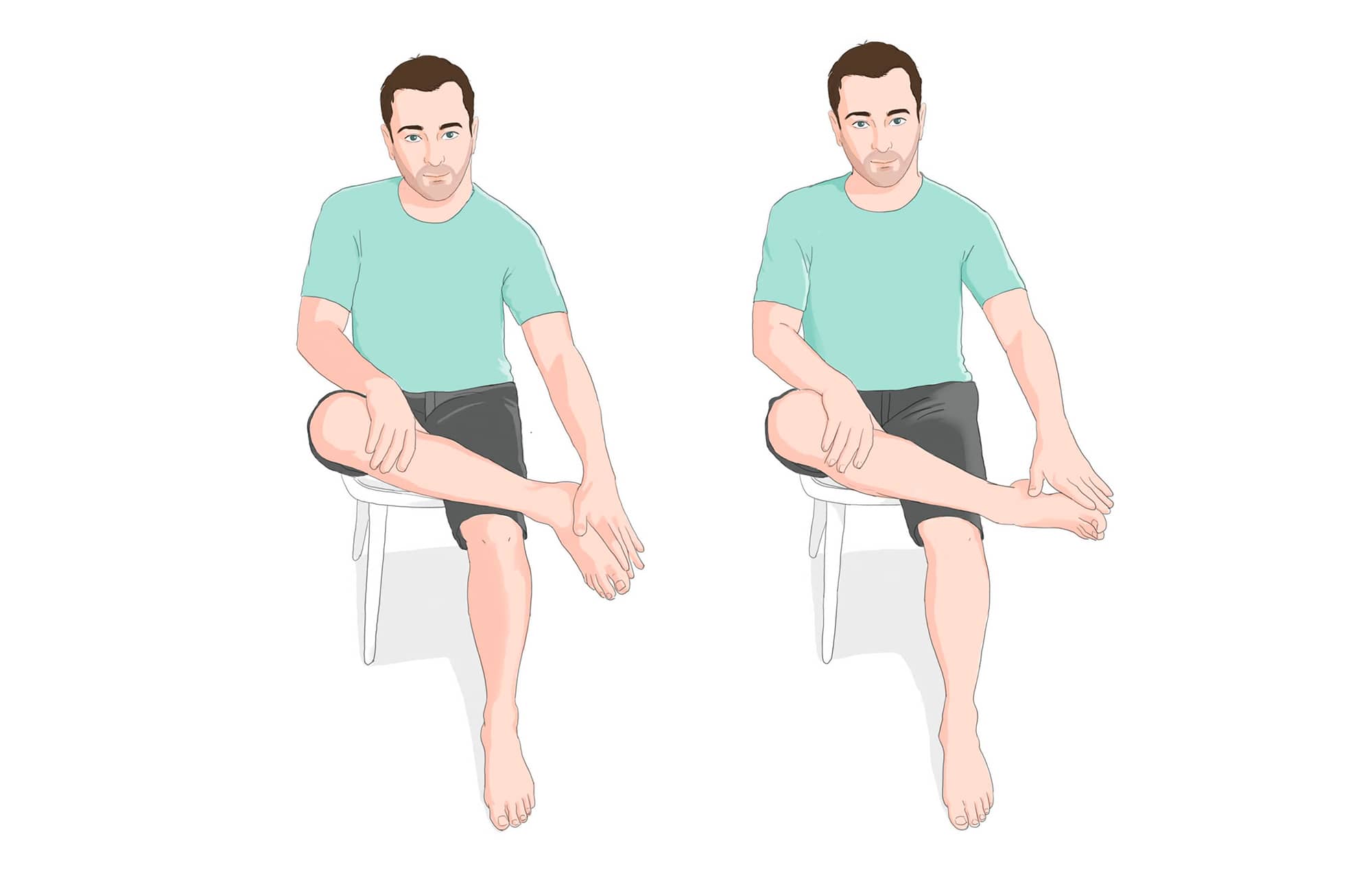 Illustration d'un homme assis sur une chaise faisant des exercices d'entretien de ses chevilles